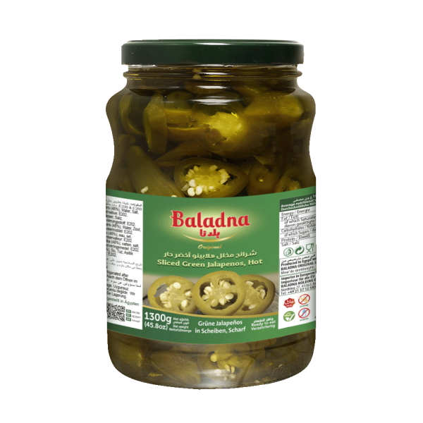 Baladna Sliced Green Jalapenos, Hot - Oriental 1300 g