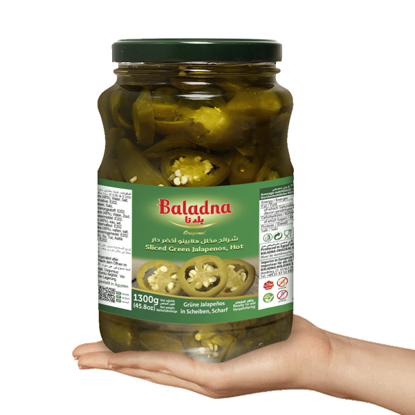 Baladna Sliced Green Jalapenos, Hot - Oriental 1300 g - Image 3