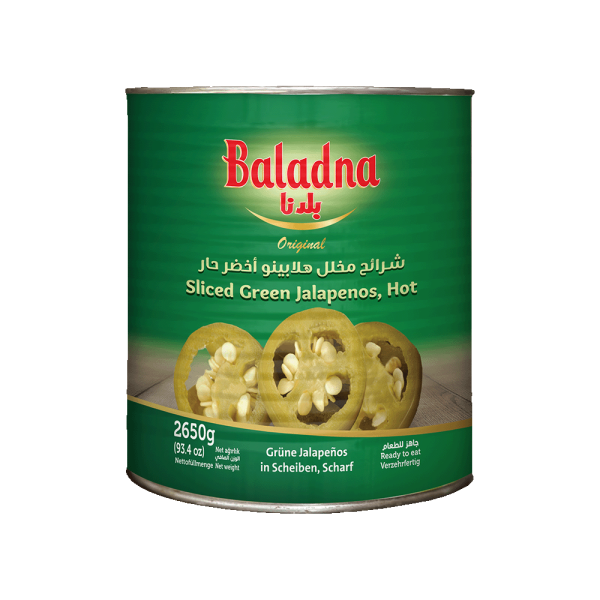 Baladna Sliced Green Jalapenos, Hot - Oriental 2650 g