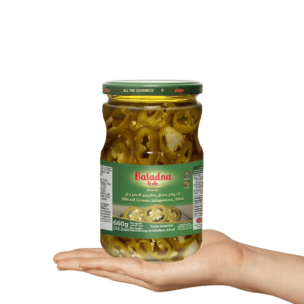 Baladna Sliced Green Jalapenos, Hot - Oriental 660 g - Image 3
