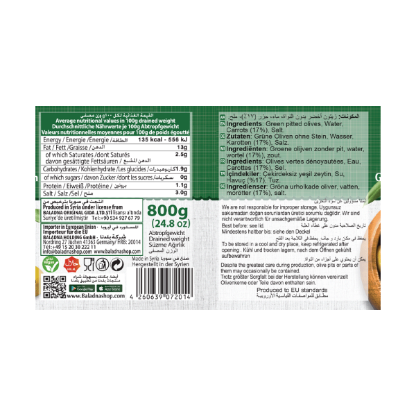 Baladna Green olives stuffed with carrots - Oriental 1000 g - Image 4