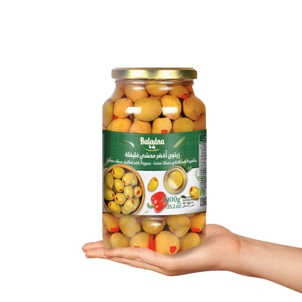Baladna Green olives stuffed with Peppers - Oriental 1000 g - Image 3
