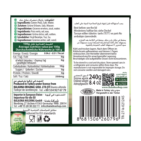 Baladna Green Peas - Oriental 400 g - Image 3