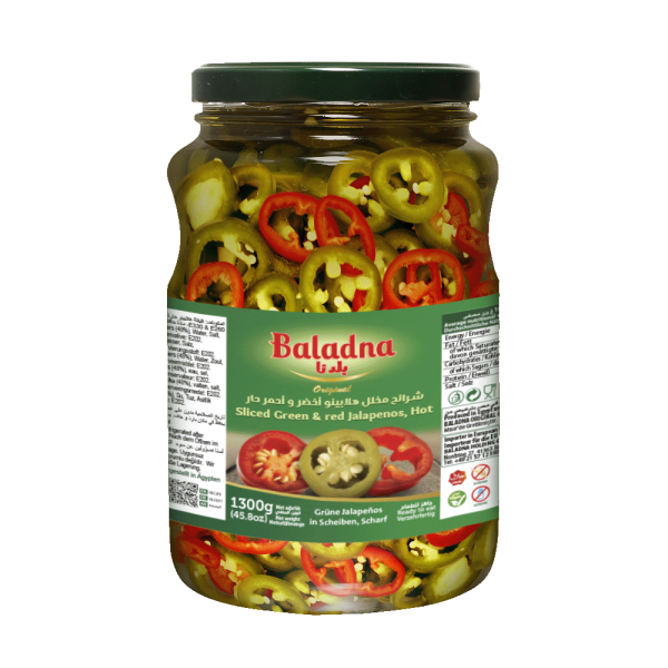 Baladna Sliced Green & Red Jalapenos, Hot - Oriental 1300 g
