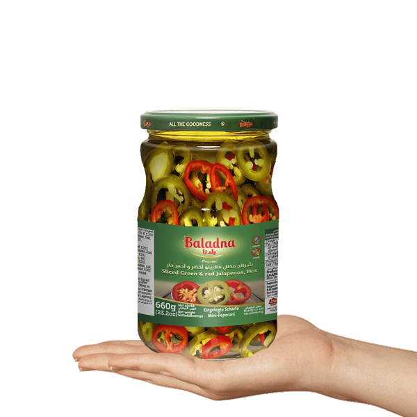Baladna Sliced Green & Red Jalapenos, Hot - Oriental 660 g - Image 3