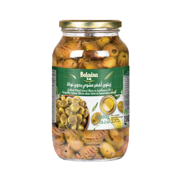 Baladna Grilled Pitted Green Olives in Sunflower Oil - Oriental 1000 g