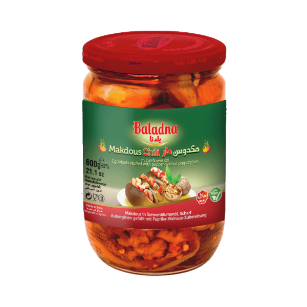 Baladna Hot Makdous in Sunflower Oil Eggplants stuffed with pepper-walnut preparation - Oriental 600 g