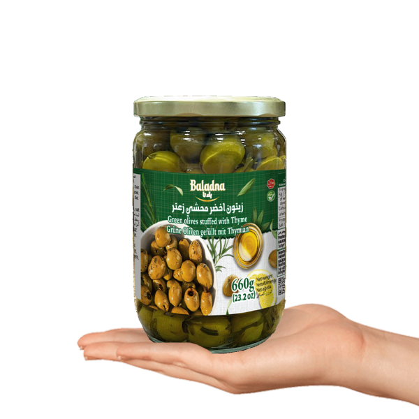 Baladna Green olives stuffed with Thyme - Oriental 660 g - Image 3