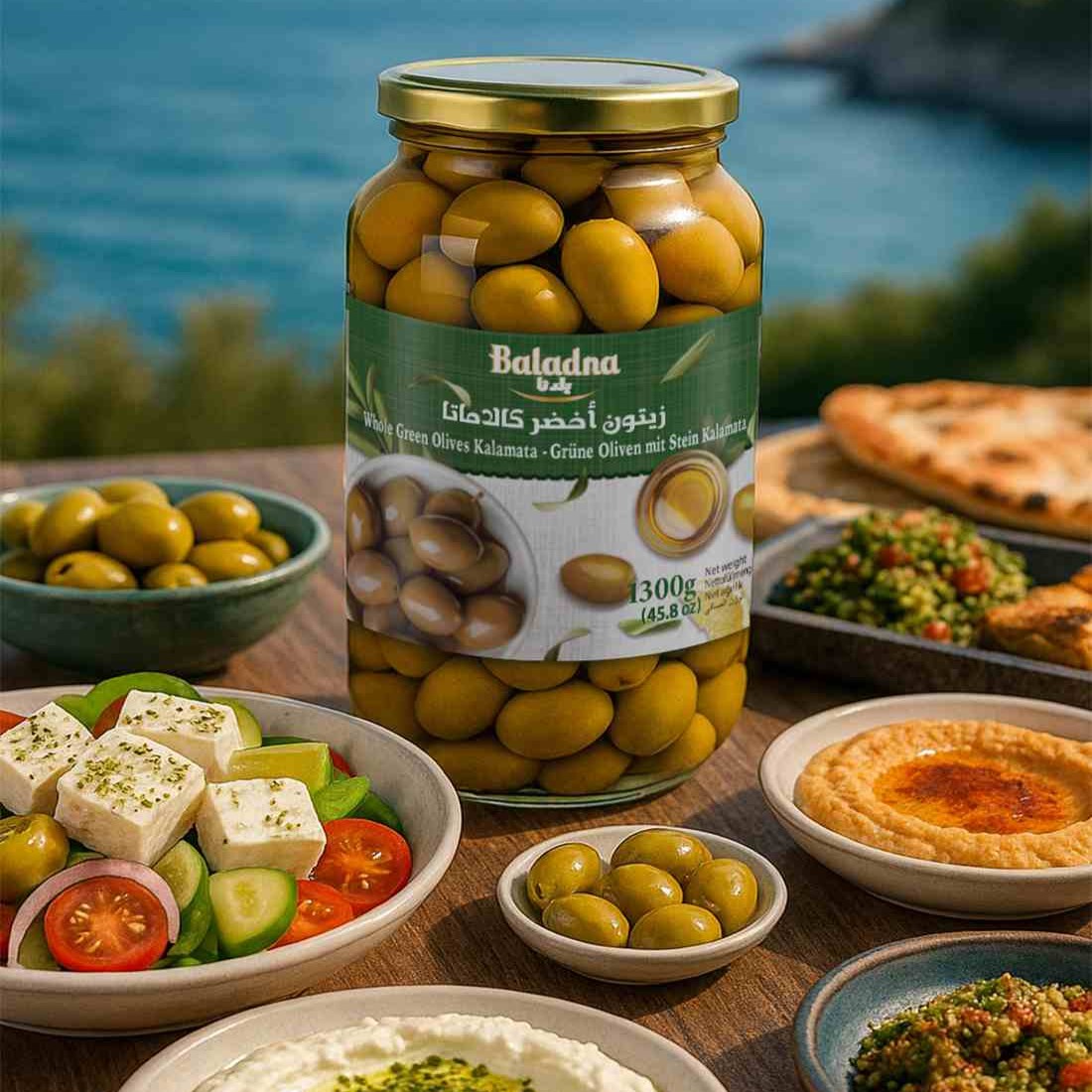 Baladna Grüne Oliven mit Stein Kalamata… Mediterraner Luxusgeschmack